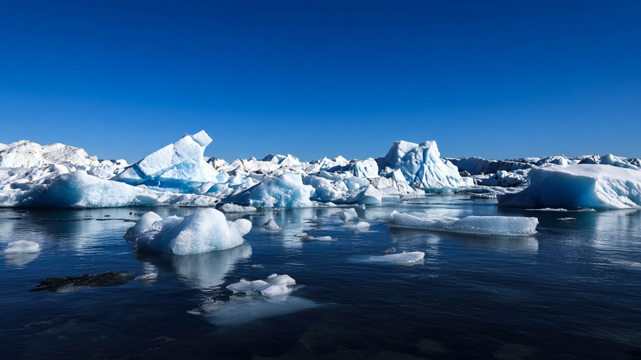 Laguna glaciale, iceberg e cielo cobalto.