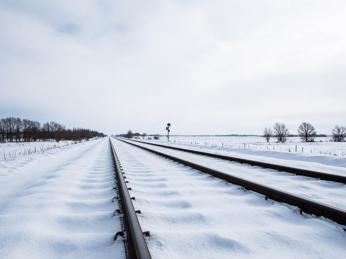 Binario nella neve, campagna aperta.